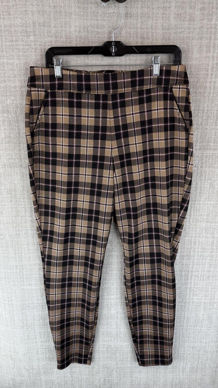 SO Pants Womens L Brown Plaid Jegging High Rise Pull On Pockets 28 Inseam